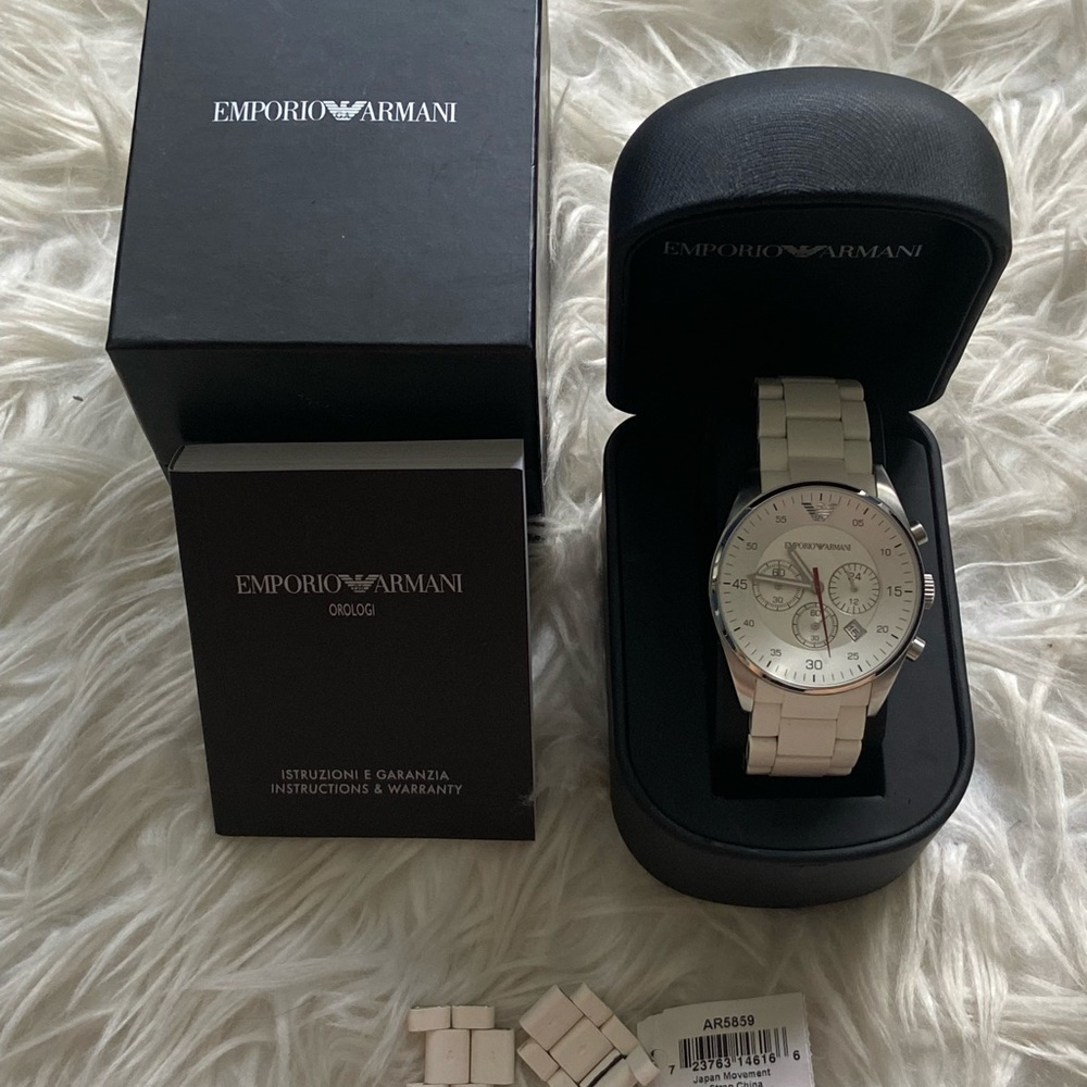 Emporio Armani Silver and White Watch